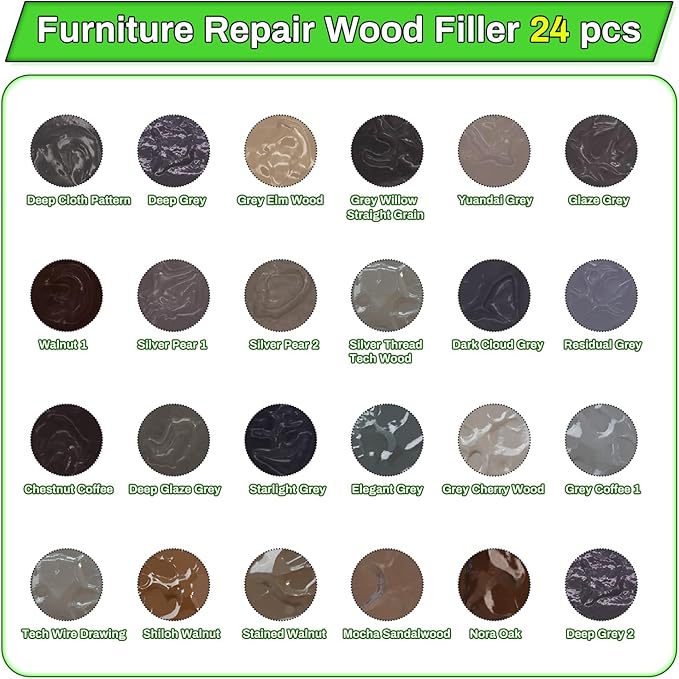 Wood Furniture Repair Kit,24 Colors Wood Fillers,Scratch Repair Covers & Removers for Repairing Scratches,Cracks,Dings and Holes in Cabinets, Cut Panels(Gray Series)