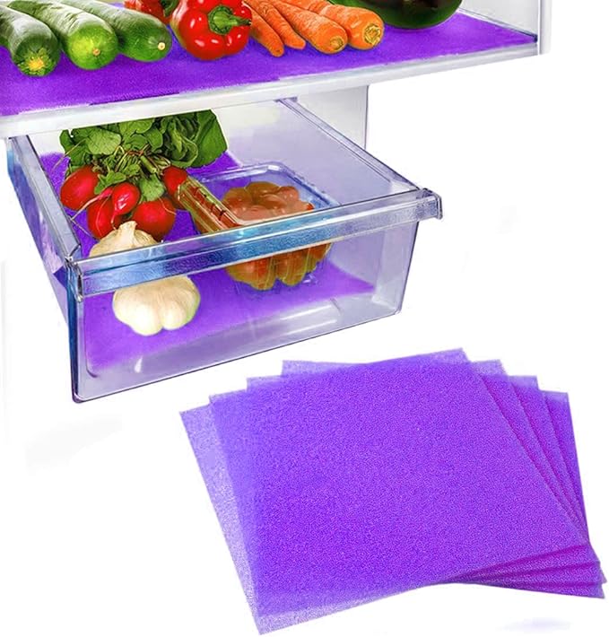 Dualplex® Fruit & Veggie Life Extender Liner for Fridge Refrigerator Drawers, 12x15 Inches (4 Pack) – Extends The Life of Your Produce & Prevents Spoilage (Purple)