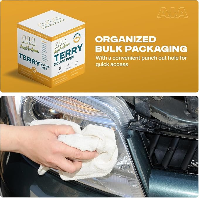 Angel-in-Armor White Terry Cloth Rags (16” x 19”) – 50lb Bulk Box of 100% Cotton Cleaning Rags – Reclaimed Towels for Plumbers, Shop Use, Janitorial, and Commercial Cleaning