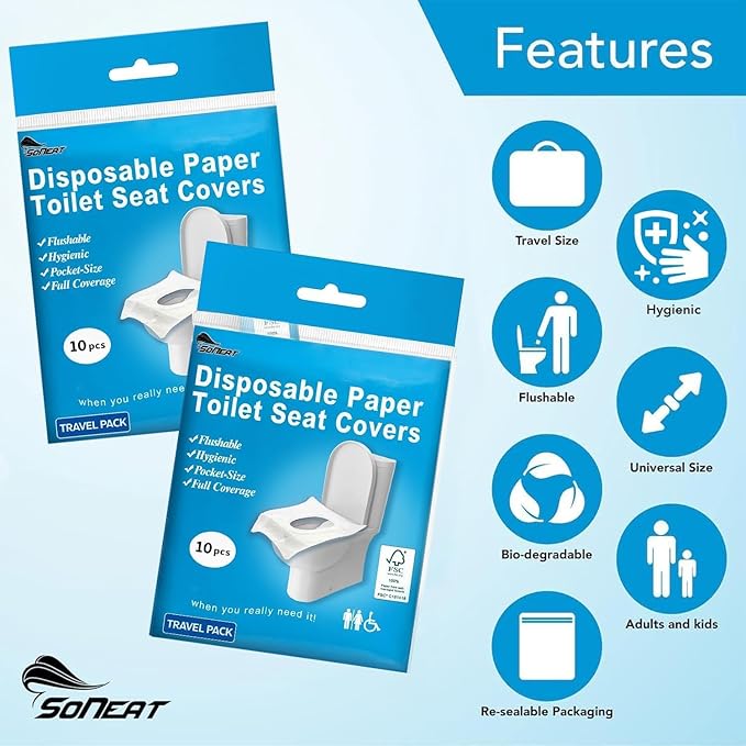 Disposable Toilet Seat Covers Flushable XL 50 Pack – Adults & Kids Potty Training Travel Toilet Seat Cover – 100% Biodegradable Public Restroom Protection for Airplane, Camping, Festivals