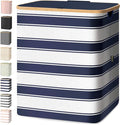 BALEINE Laundry Hamper with Lid, Tall Laundry Baskets with Bamboo Pull Handles, Large Laundry Bin with Internal Support (36 Gal/140L, Blue Stripe)