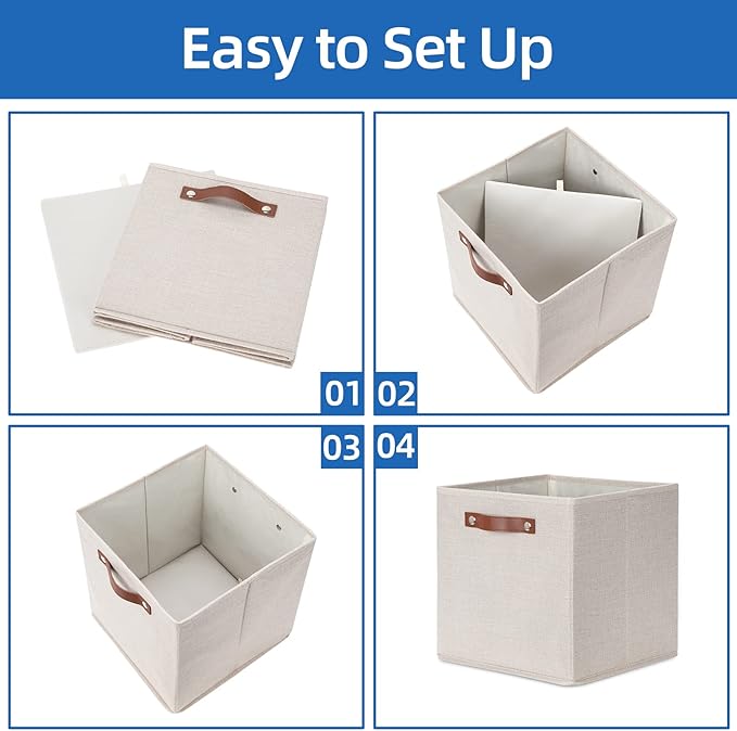 Temary Cube Storage Bins 12 Inch Storage Cubes 4PCs Fabric Organizer Bins Boxes with Handles, Sturdy Collapsible Closet Storage Organizer for Shelf, Bedroom, Cabinet (Beige, 12 x 12 x 12)