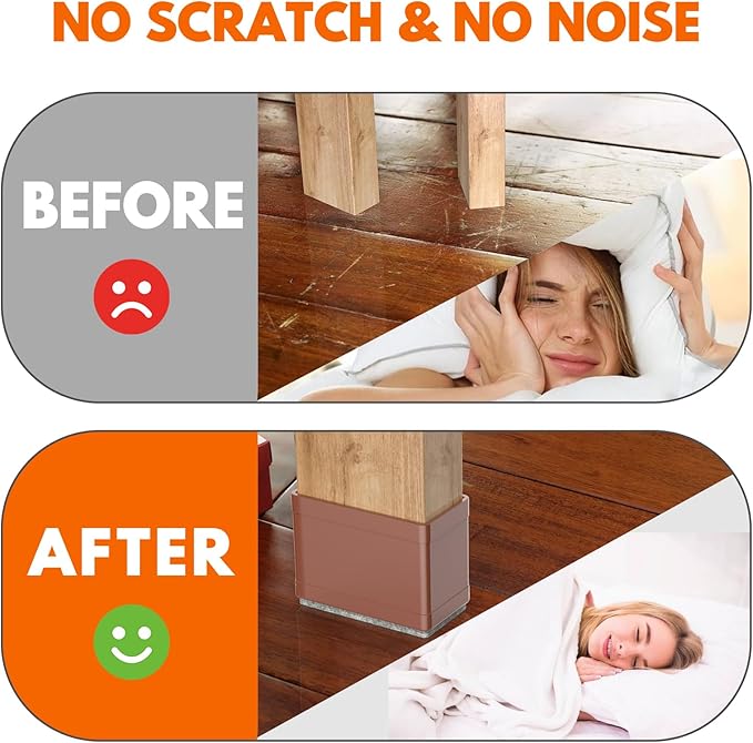 Rectangle Chair Leg Protectors for Hardwood Floors,16 PCS Silicone Covers to Protect Wood Tile Floors Felt Pads Furniture Leg Caps Reduce Noise. Easy to Move.(Brown,1.25 x 2 Inch,Rectangle)