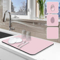 Dish Drying Mat for Kitchen Counter, 12"x19" Dish Drying Pad with Non-slip Rubber Backed, Hide Stain Anti Absorbent for Kitchen Counter, Drying Mat for Coffee Machine Dish Rack (Pink)