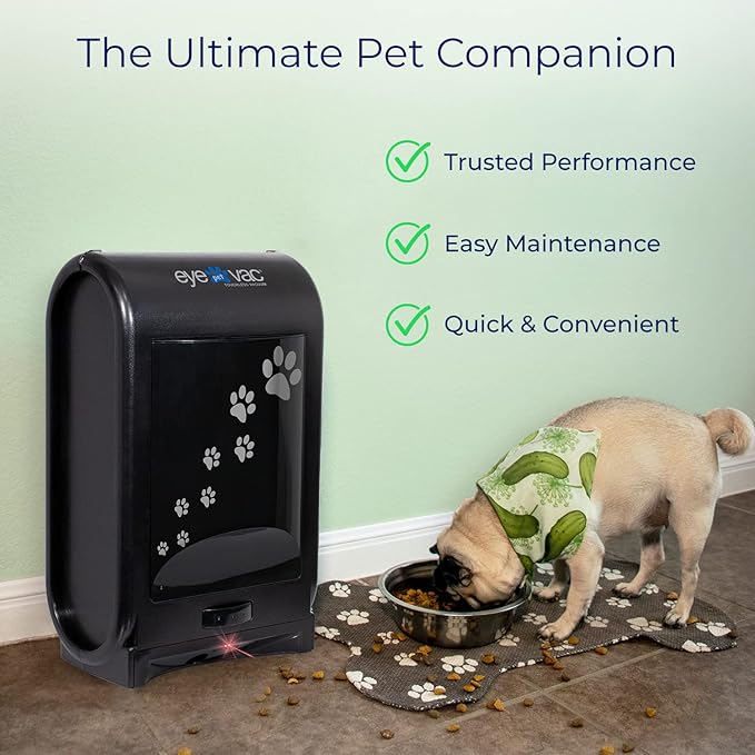 EyeVac Pet Touchless Vacuum Automatic Dustpan - Ultra Fast & Powerful - Great for Sweeping Cat Dog Pet Hair Food Dirt Kitchen, Corded Canister Vacuum, Bagless, Automatic Sensors, 1400 Watt (Black)