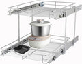DINDON 2 Tier Pull Out Cabinet Organizer (20" W X 21" D), Double Tier Wire Basket Slide Out Shelf Storage for Kitchen Base Cabinet Organization for Kitchen, Pantry, Bathroom, Chrome