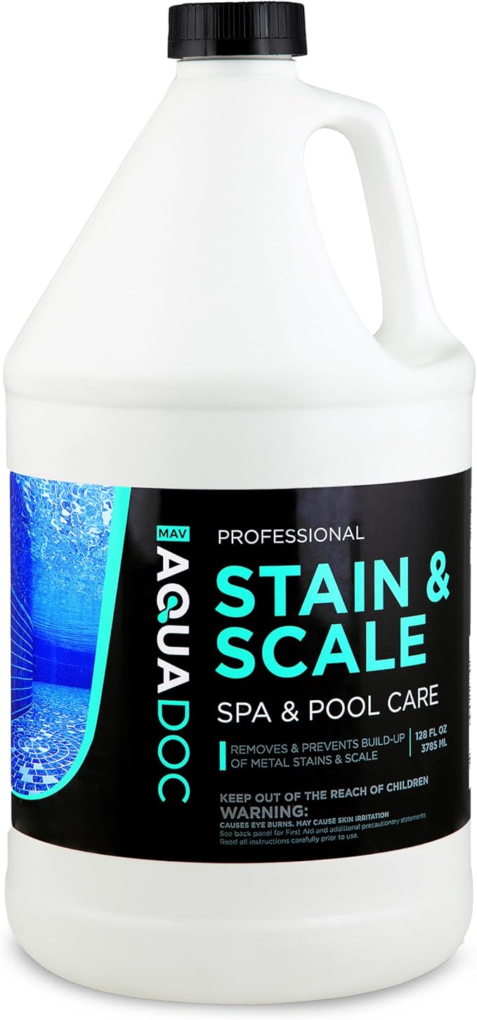 Pool & Hot Tub Stain and Scale Remover - AquaDoc 1 Gallon (128oz) Pool Stain & Scale for Calcium, Iron, Copper & Rust Buildup - Works on Vinyl, Plaster, Fiberglass, Pebble & More