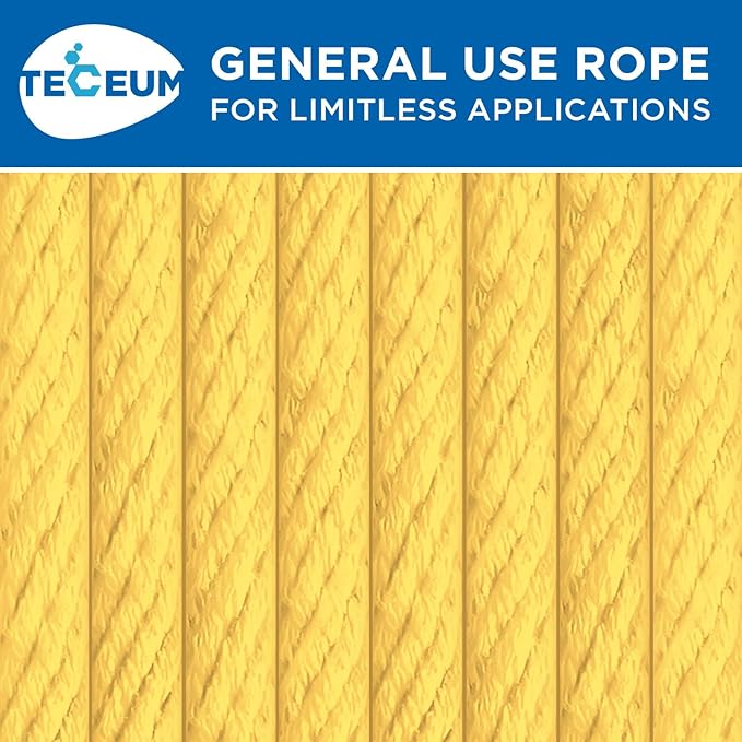 TECEUM Cotton Rope 3/16” (5 mm) – 50 FT – Strong All-Purpose Braided Rope – Natural Cotton – for Crafting, Сamping, Clothes Line, DIY, Indoor & Outdoor Use – Yellow