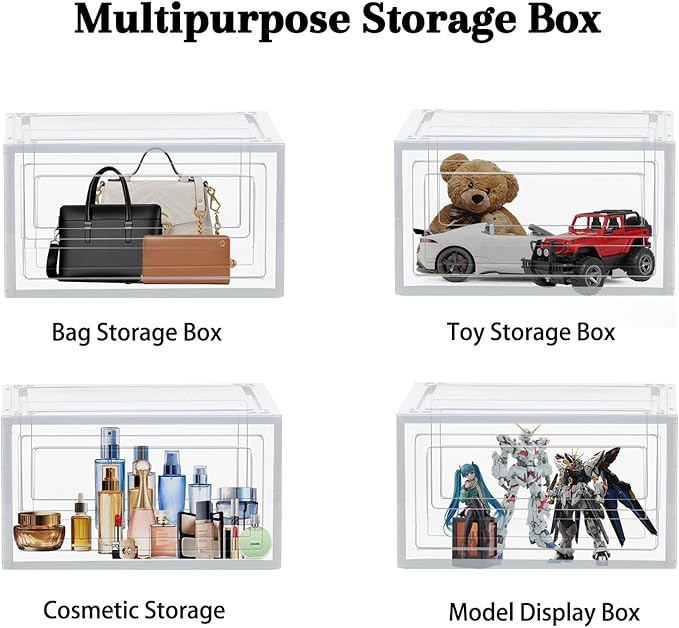 10 Pack Shoe Storage Box Clear Hard Plastic Shoe Organizer Stackable Hats Sneaker Display Case with Lids for Size 13, Clear