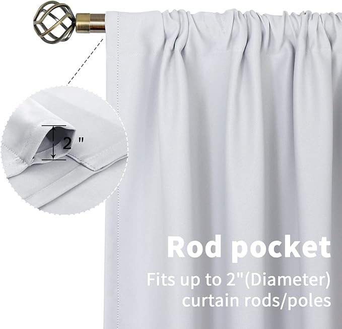 BGment Room Darkening Curtains 45 Inches Length - Rod Pocket Short Window Drapes Thermal Insulated for Bedroom Kitchen Cafe, Greyish White, 34 x 45 Inch, 2 Panels