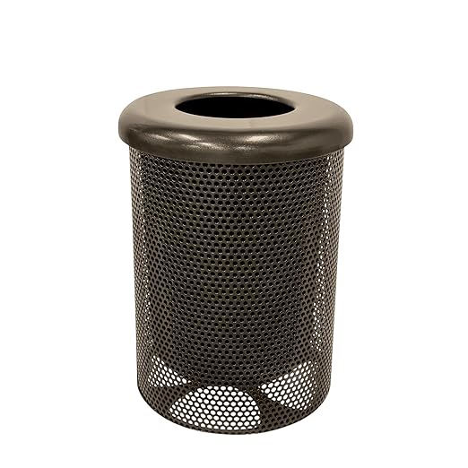 COATEDOUTDOORFURNITURE RFT-P-TXTBRW Heavy Duty Round Trash Receptacle with Flat Top, Liner Included, 32 Gallon, Textured Brown, Made in America