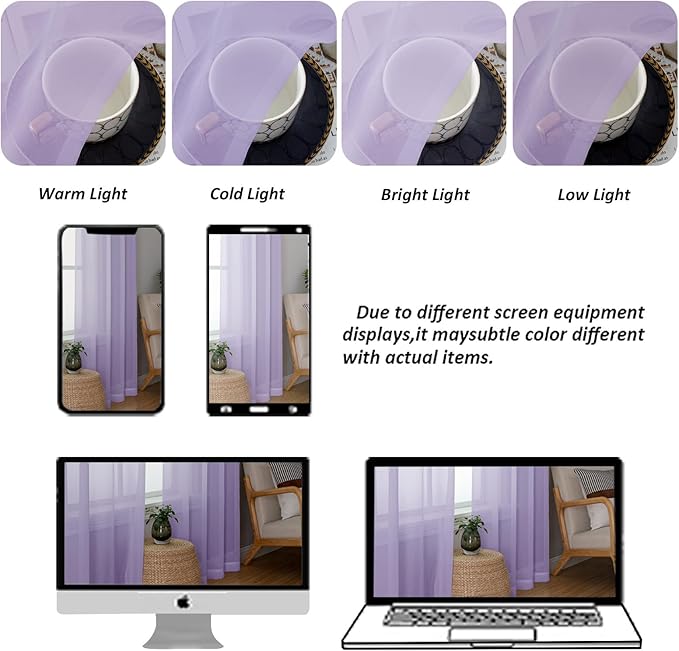 Chyhomenyc Lilac Sheer Curtains 78 Inches Long 2 Panels Set for Living Room, Light Filtering Voile Lightweight Bedroom Curtains, Rod Pocket Solid Window Treatment Drapes, Each 42W x 78L