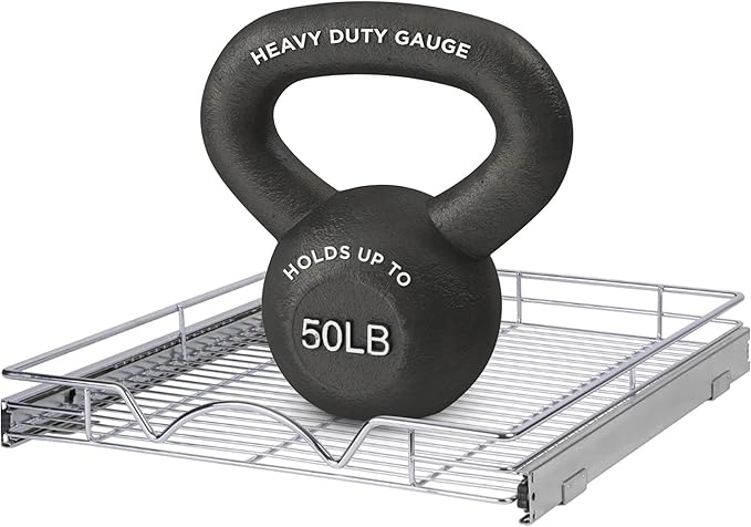 HOLDN’ STORAGE Pull Out Cabinet Organizer, Heavy Duty Caddy w/Lifetime Limited Warranty -14”W x 21”D - Requires At Least 15-1/4” Cabinet Opening, Steel Metal Cabinet Drawers Slide Out, Chrome