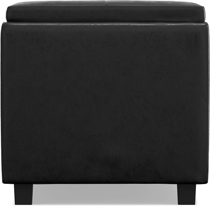 SIMPLIHOME Avalon 42 inch Wide Contemporary Rectangle Storage Ottoman in Distressed Black Vegan Faux Leather, Assembled, For the Living Room, Entryway and Family Room