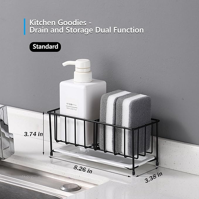 Kavciva Sink Caddy Sponge Holder,304 Stainless Steel Dish Brush Holder,Kitchen Countertop Sink Rack,Dish Soap Holder,Dishwashing Tool Drying Tray with Adjustable Partitions,Essential Kitchen Shelves