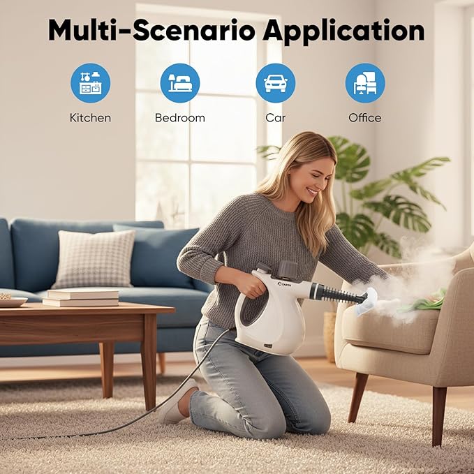 Saker Handheld Steam Cleaner New,Portable Steam Cleaner for Home,1050W Steam Cleaner,5 Fiber Cloths for Quick Heating & Deep Cleaning of Floors, Cars, and Kitchen