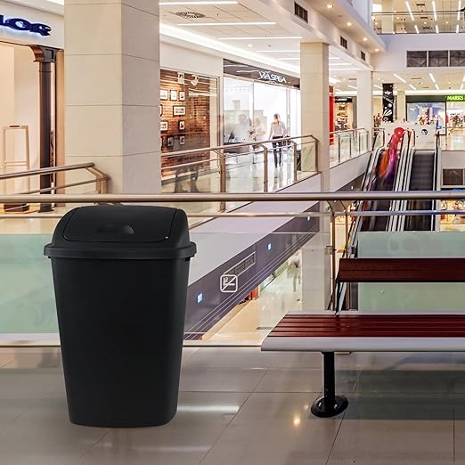 13 Gallon Plastic Trash Can with Swing Top Lid, 4 Packs Swing Lid Garbage Bins, Black