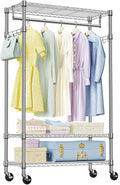 IZEUK Heavy Duty Rolling Garment Rack with 3 Adjustable Wire Shelves, Hanging Rod & Side Hooks - Mobile Clothes Rack with Wheels, 29.5" W x 15.7" D x 75" H,Chrome