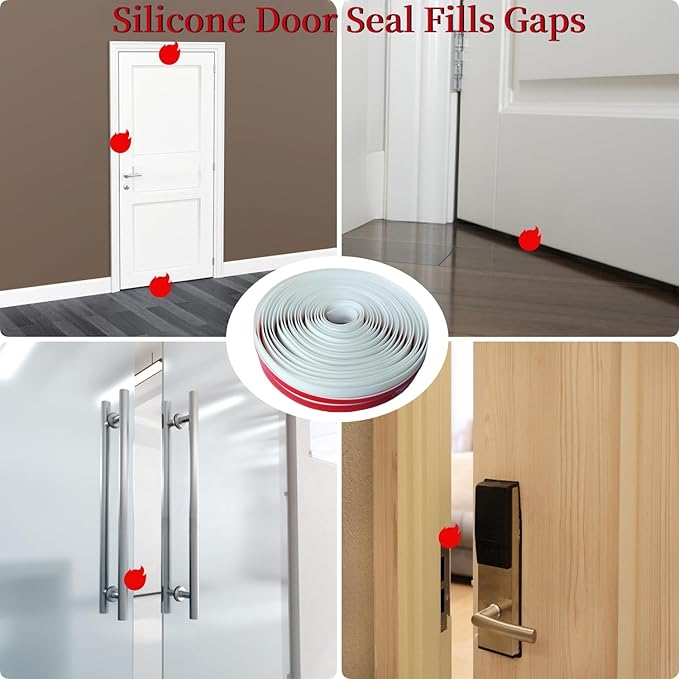 T Shape Door Seal Strip for Door & Windows Gaps，Draft Stopper Bottom Sweep Weather Stripping for Energy Saving, Noise Reduction,Easy Install (White, 1.38" W x 9.8Ft)