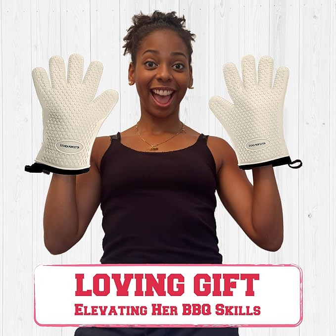 KITCHEN PERFECTION XL Silicone Smoker Oven Gloves for Women -Extreme Heat Resistant BBQ Gloves -Handle Hot Food Right on Your Grill Fryer&Pit|Waterproof Grilling Cooking Mitts|Superior Set+3 Bonuses