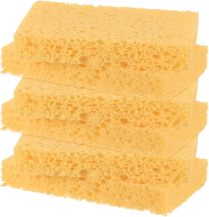 6-Pack Kitchen Sponges, Condense Eco Cellulose Non-Scratch Scrub Heavy Sponge for Kitchen/Household/Bathroom, Clean Tough Messes Dish Scrubber [Beige]