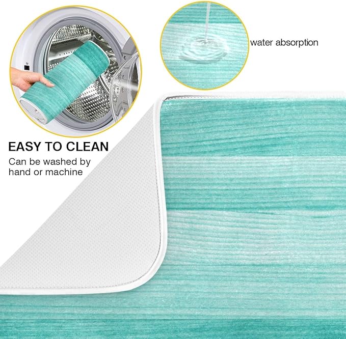 Teal Turquoise Green Wood Texture Dish Drying Mat 18x24 for Kitchen Green Blue Wooden Printing Dishes Pad Dish Drainer Rack Mats Absorbent Fast Dry Kitchen Accessories