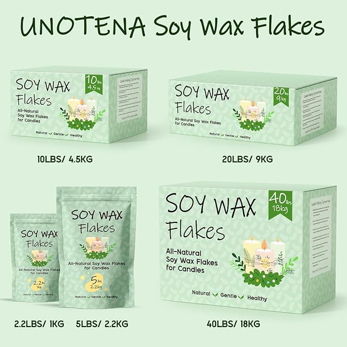 UNOTENA Soy Wax Flakes for Candle Making, Natural Candle Wax, Farm-Sourced, No Additives, Safe and Pure, 40LB