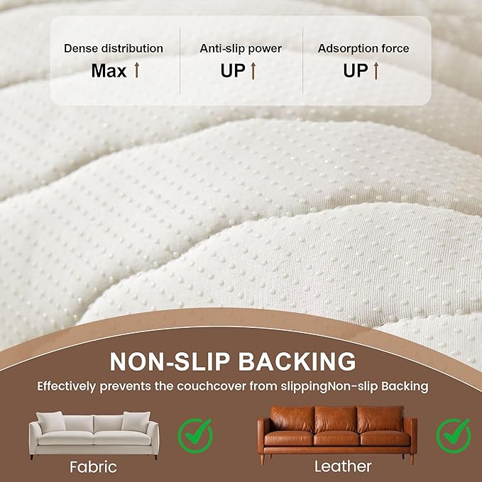 OTOB Sofa Covers for 3 Cushion Couch Washable, All Seasons Fuzzy Non Slip Kids & Pet Friendly Dog Bed Mats Couch Cover, Soft Plush Sofa Slipcovers Furniture Protector (Beige, 27.6" x 70.9'')