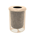 COATEDOUTDOORFURNITURE RFT-TAN Heavy Duty 32 Gallon Round Trash Receptacle, Liner Included, Tan with Flat Top Lid, Made in America