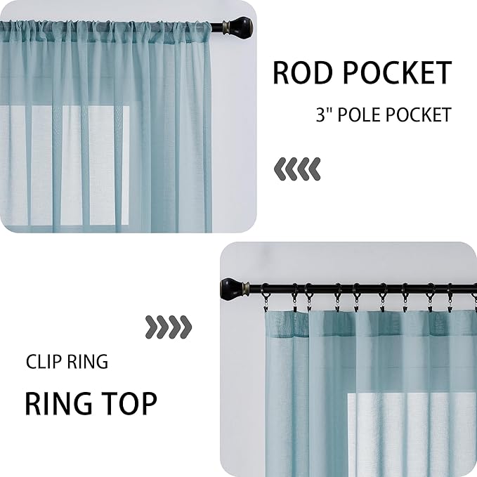 Tollpiz Short Sheer Door Curtains Closet Linen Textured Curtains Sheer Doorway Light Filtering Voile Patio Door Rod Pocket Curtain French Door, 54 x 40 inches Long, Dusty Blue, Set of 1 Panel