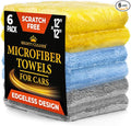 Edgeless Microfiber Towels for Cars – 6pk (12”x12”) - 540 GSM - Super Soft Detailing & Buffing – Scratch-Free & Absorbent Microfiber Cleaning Cloths for Car Polishing