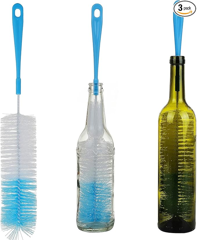 3-Pack Long Bottle Cleaning Brush for Narrow Neck Beer, Wine, Flask, Thermos, Sportwell, Pitcher, Brewing Bottle Cleaner, 16 Inches