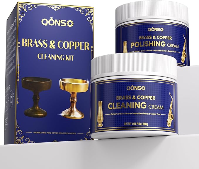Brass Polish Copper Cream Cleaner Kit - Instant Polishing Cream And Protective Tarnish Removal, Metal Cleaner And Brightener For Antiques, Music Instruments, Copper Kettle And Sinks