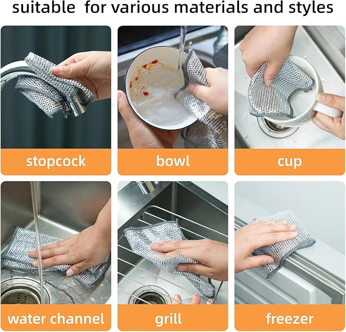 Multipurpose Wire Miracle Cleaning Cloths, Magnifying Wire Dishwashing Rags for Wet and Dry Mesh Microfiber Cleaning Cloth for Metal, Kitchen, Dishes