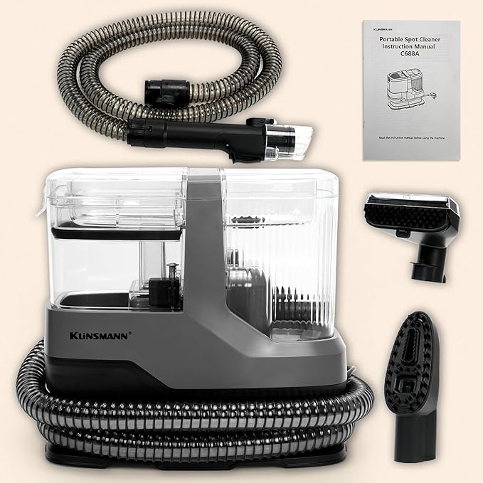 Portable Carpet and Upholstery Cleaner Machine, Deep Cleaning Carpet Shampooer and Multi-Stain Spot Cleaner for Pets, Sofa, Couch, Rug, Car Seat, Stairs & Furniture(Grey)