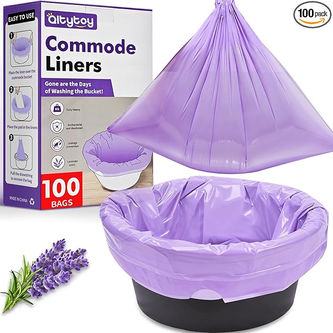 100 Commode Liners for Bedside Commode, Thickness Leakproof Disposable Portable Toilet Bags, Plant Scented Potty Liners, Potty Bags for Portable Toilet Fit All Standard Toilet Chair Bucket