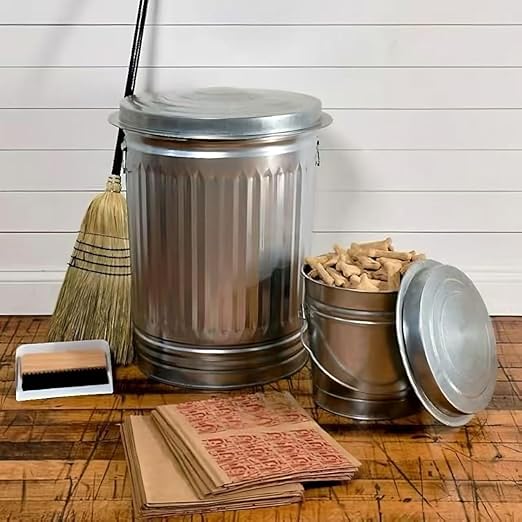 31 Gallon Metal Trash Can with Lid, Durable Silver Garbage Can-Easy to Clean,Suitable for Outdoor, Kitchen, Office