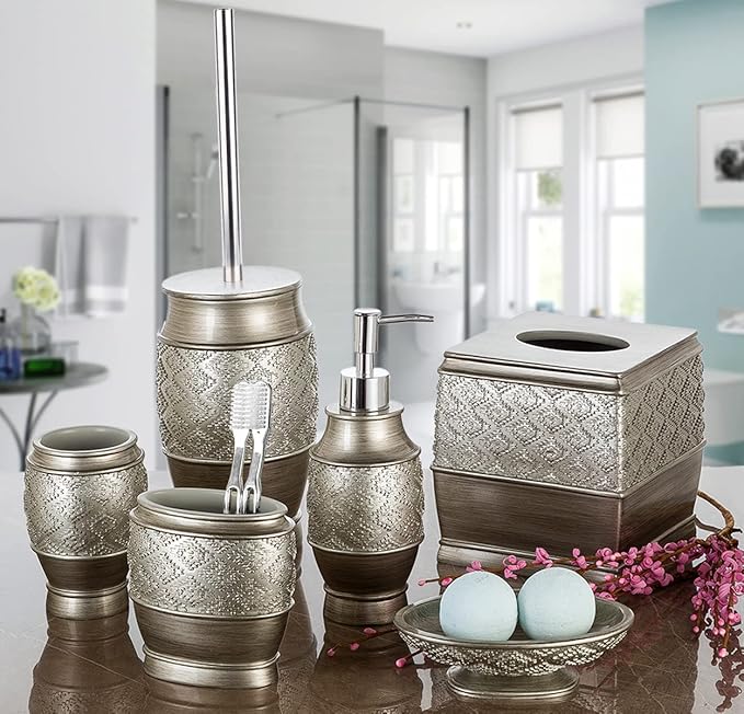 Creative Scents Dublin Silver Toilet Brush Set - Toilet Bowl Cleaner Brush and Holder - Decorative Bathroom Cleaner Brush - Space Saving Design Toilet Bowl Scrubber