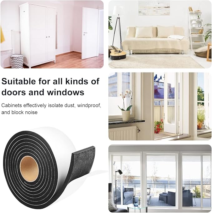 2 Rolls Seal Foam Tape, 2'' W x 1/4'' T Weather Stripping Close Cell Door Sealer, Single Sided Weather Strip, Total 13 Feet Long…