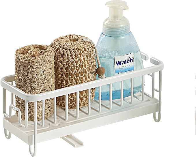 SunnyPoint Never Rust Aluminum Utensil, Sink Cleaning Tools Holder for Kitchen Sink with Drain Board; Dish Wand, Sponge, Soap Dispenser, Utensil Organizer Caddy (WHT)