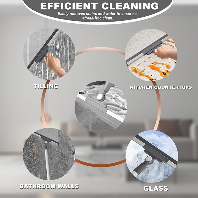 Squeegee Broom for Floor Shower Squeegee with Long Handle Rubber Wiper for Bathroom Tile Shower Glass Car Window Deck Patio Cleaning