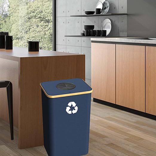 Recycling Bin for Kitchen Indoor Home, Large 100L/ 26 Gallon Recycle Bin with Lid Removeable Reusable Inner Bag Bottle Can Glass Waste Plastice Stickers (Blue, 26 Gallon)