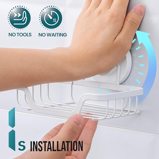 TAILI Soap Holder Bar Dish Suction Cup, Bar Shampoo Rack for Shower Wall, Draining Soap Saver Tray for Bathroom, Rustproof Stainless Steel Sponge Holder for Tub, Kitchen, Drill-Free, White