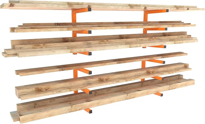 UNITEDPOWER Wall Mount Wood Organizer, Lumber Storage Rack, Heavy Duty Metal Shelf with 6-Level for Workshop or Garage, Indoor Or Outdoor Use-4 Hook