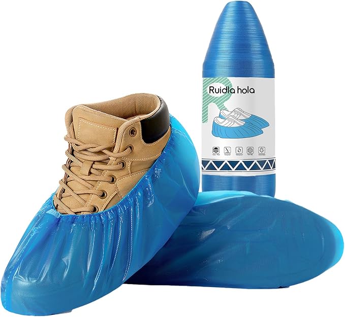 Shoe Covers Disposable – 100 Pack (50 Pairs), Roll-Pack CPE Boot Covers, Waterproof, Stretchable, Fits Up to Men’s 10 / Women’s 12, Ideal for Indoor & Outdoor Use, Easy Storage – Blue