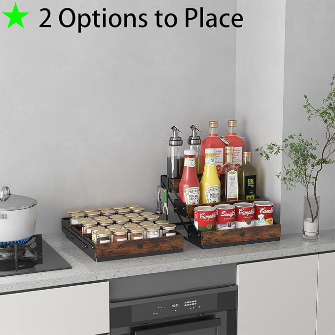 3 Tier Spice Rack Organizer for Cabinet, Foldable Spice Rack for Countertop, Cabinet Drawers Rustic Wooden Seasoning Spice storage for Kitchen Station, Pantry, Home - 1PC