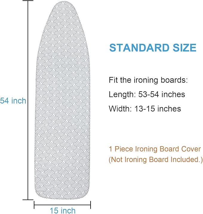 Dalykate Ironing Board Cover and Pad, 15" x 54", Thick Padding, Elastic Edge, Scorch & Stain Resistant, Includes Fasteners & Mesh Cloth