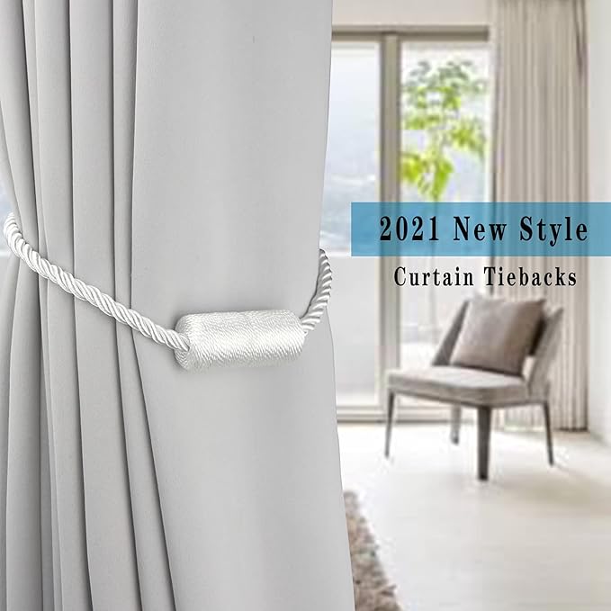 6 Pack White Strong Magnetic Curtain Tiebacks Outdoor Elegant Decorative Tie Backs Modern Rope Tiebacks for Drapes Window Curtain Holdbacks for Draperies