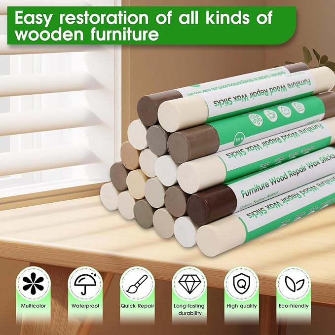 Furniture Markers Touch Up, 20 Colors Wood Filler Sticks, Wood Wax Crayons for Repairing Scratches, Scuffs, Cracks, Holes on Furniture, Floors, Cabinets, Tables, and Doors - Wood Veneer Series