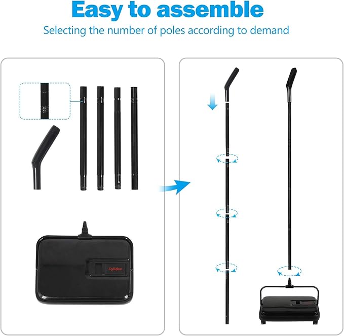 Eyliden Carpet Sweeper, Mini Size Lightweight Hand Push - No Noise, Non-Electric, Easy Manual Sweeping Only for Carpet Cleaning (Black)